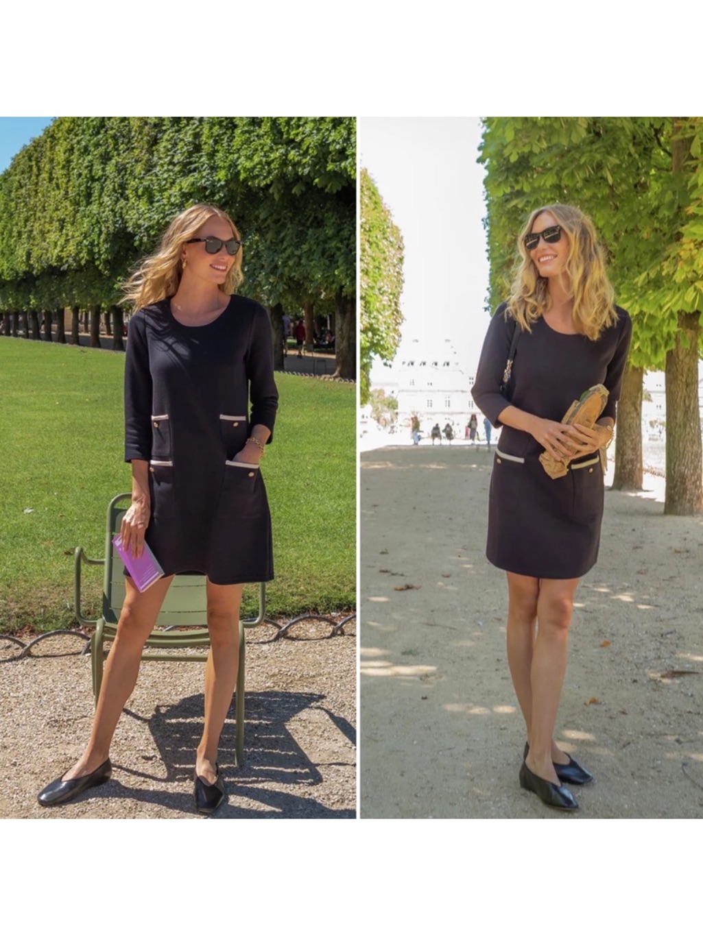 Tuckernuck Black Francoise Mod Mini Dress 3/4 Sleeves Shift Pockets L